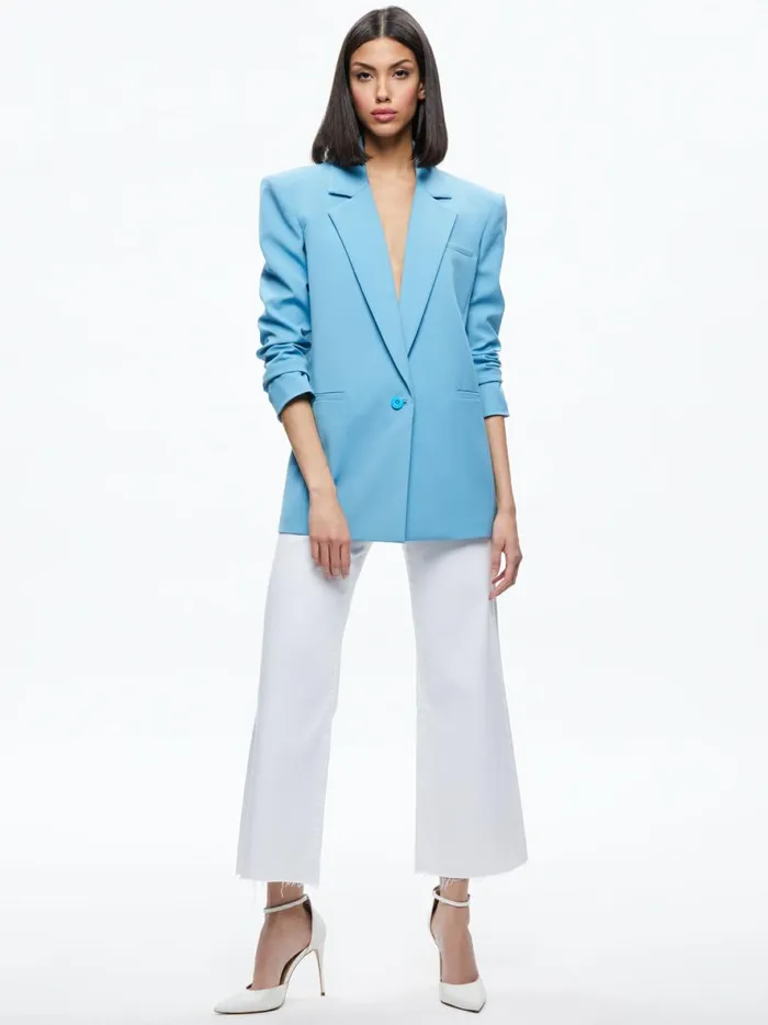 Womens Jackets Coats Alice Olivia Shan Strong Shoulder Ruched Sleeve Blazer Oxford Blue
