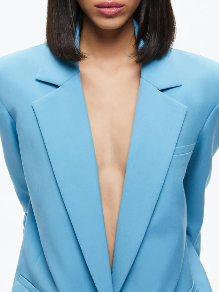 Womens Jackets Coats Alice Olivia Shan Strong Shoulder Ruched Sleeve Blazer Oxford Blue