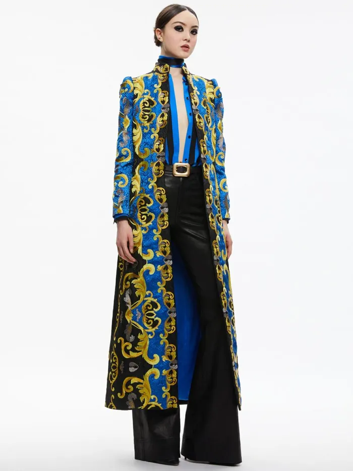 Womens Jackets Coats Alice Olivia Thomas Embroidered Maxi Coat Sapphireblack