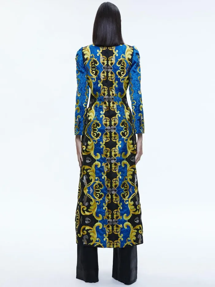 Womens Jackets Coats Alice Olivia Thomas Embroidered Maxi Coat Sapphireblack