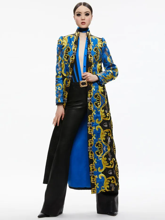 Womens Jackets Coats Alice Olivia Thomas Embroidered Maxi Coat Sapphireblack