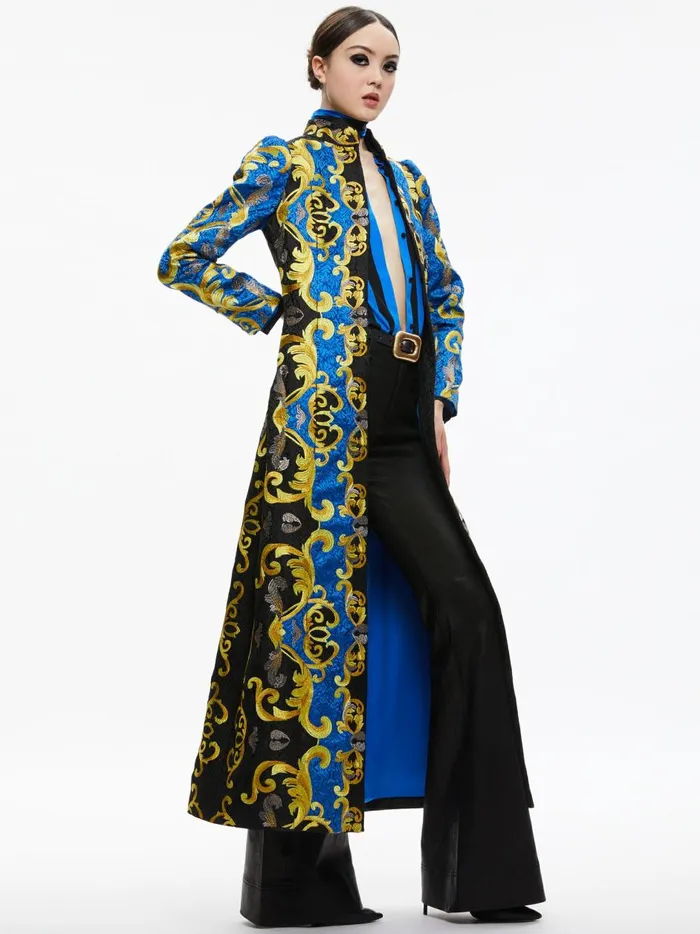 Womens Jackets Coats Alice Olivia Thomas Embroidered Maxi Coat Sapphireblack