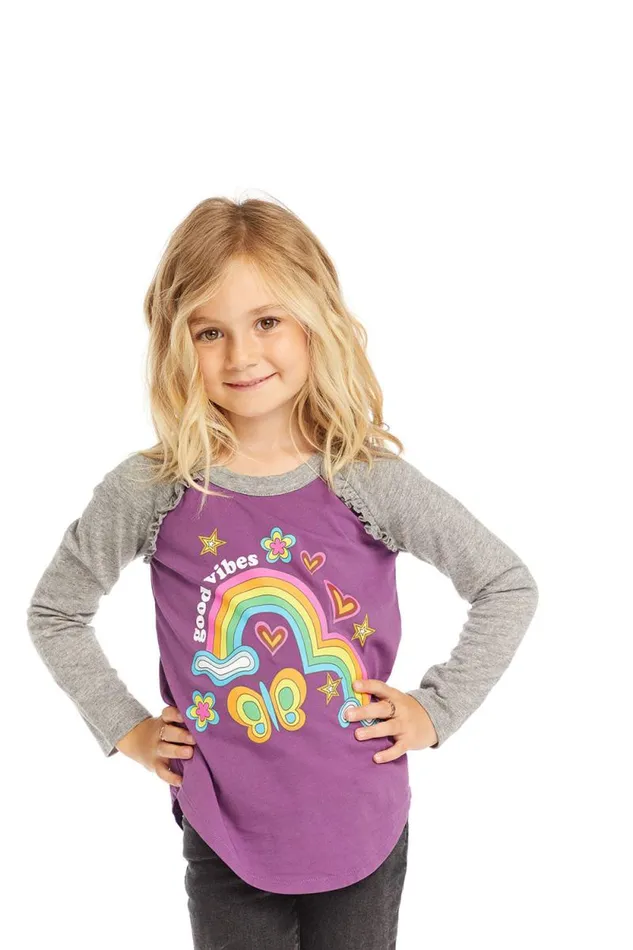 WomensKids Chaser Brand Music Good Vibes Rainbow Baseball Tee