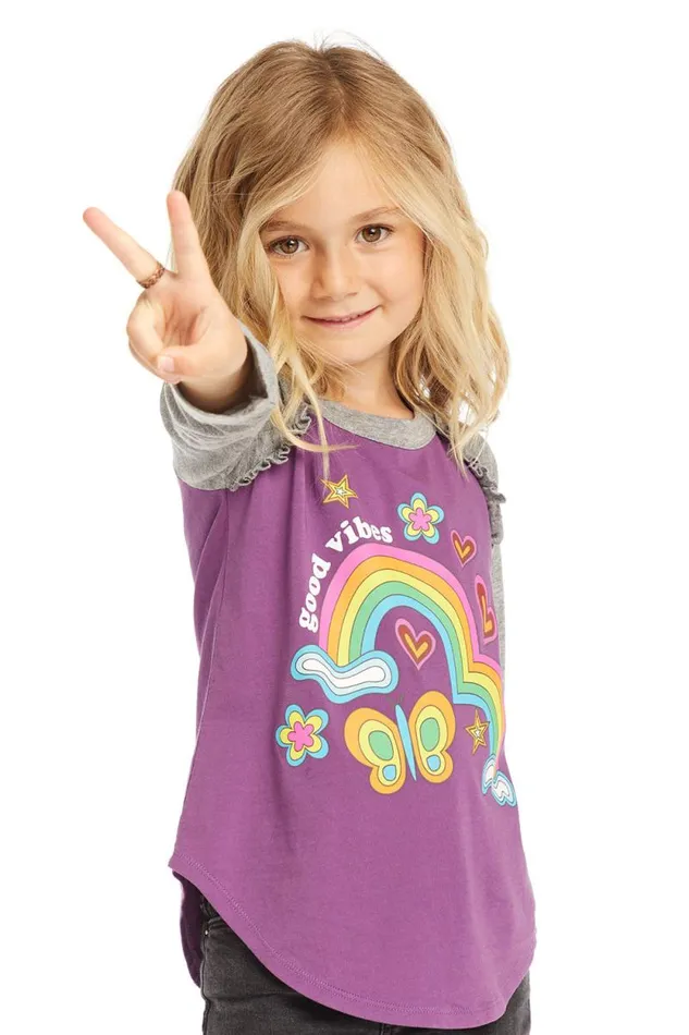 WomensKids Chaser Brand Music Good Vibes Rainbow Baseball Tee