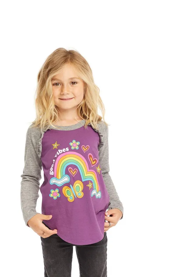 WomensKids Chaser Brand Music Good Vibes Rainbow Baseball Tee