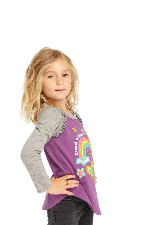 WomensKids Chaser Brand Music Good Vibes Rainbow Baseball Tee