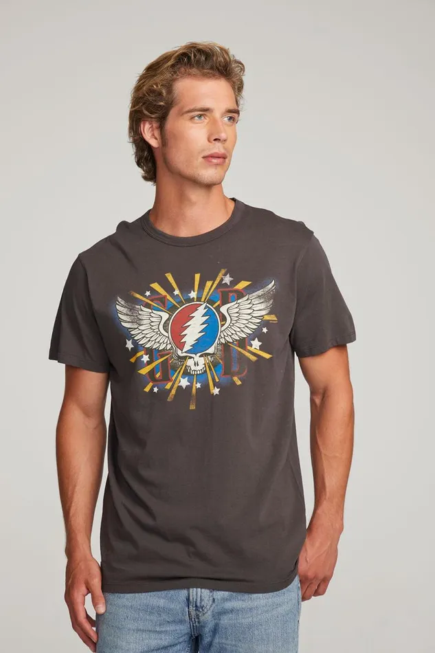 WomensMens Chaser Brand Music Grateful Dead Skull and Wings Mens Tee