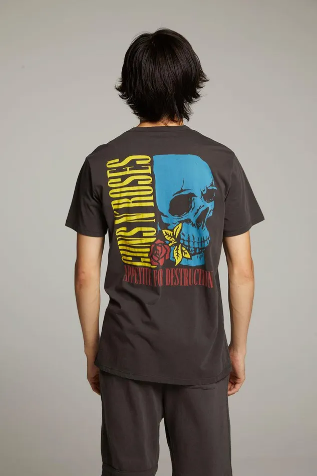 WomensMens Chaser Brand Music Guns N039 Roses Skull Rose Crew Neck Tee