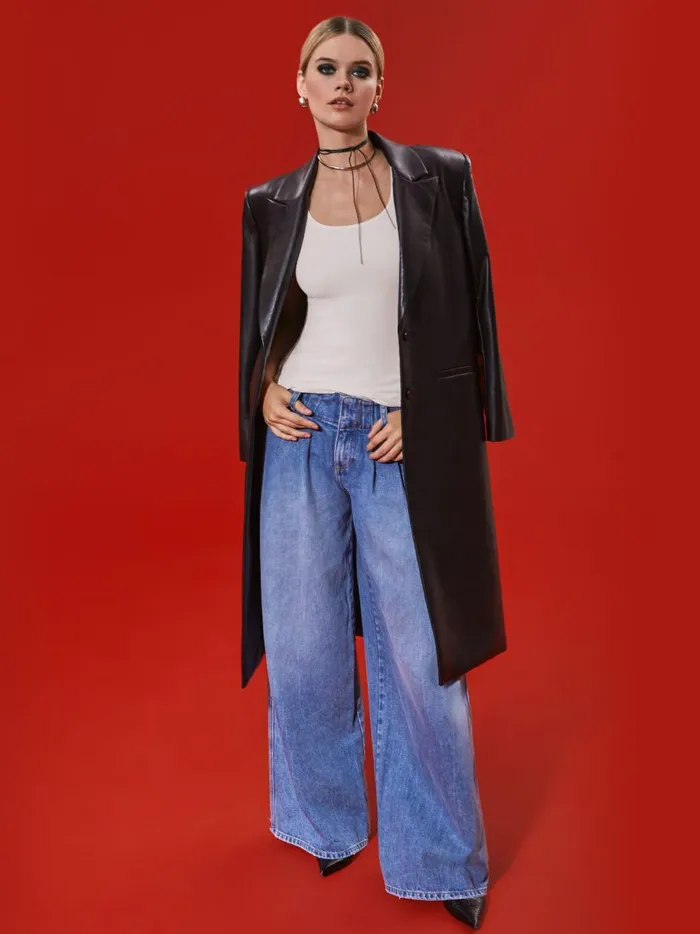 Womens Pants Alice Olivia Anders Low Rise Pleated Jean Georgia Vintage Blue