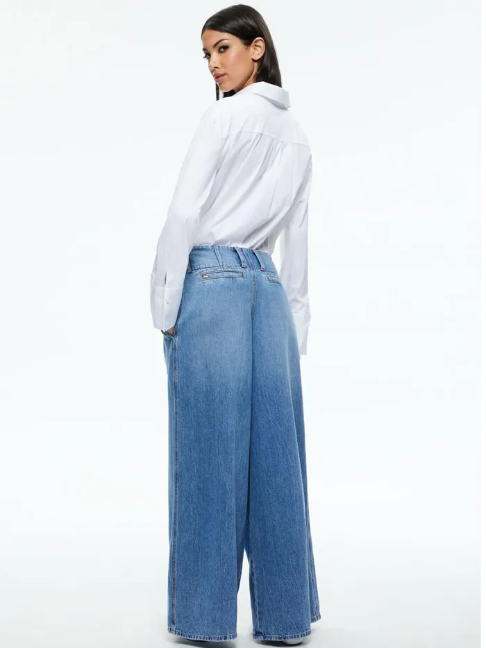 Womens Pants Alice Olivia Anders Low Rise Pleated Jean Georgia Vintage Blue
