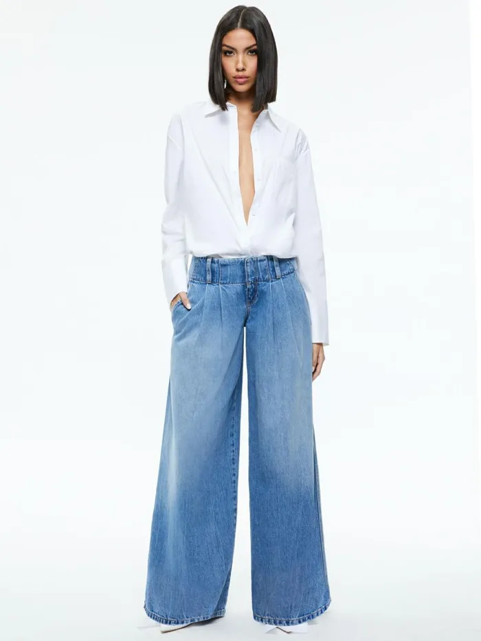 Womens Pants Alice Olivia Anders Low Rise Pleated Jean Georgia Vintage Blue