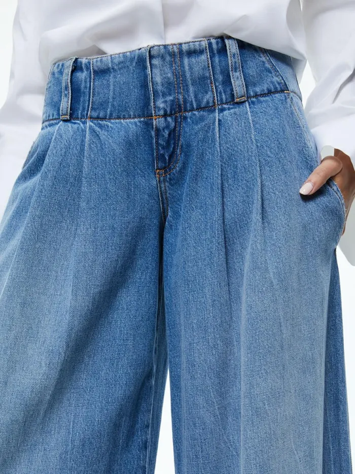 Womens Pants Alice Olivia Anders Low Rise Pleated Jean Georgia Vintage Blue