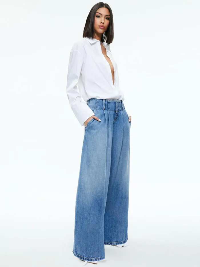 Womens Pants Alice Olivia Anders Low Rise Pleated Jean Georgia Vintage Blue