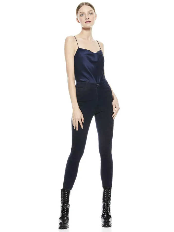 Womens Pants Alice Olivia Mikah Single Button Suede Pant Navy