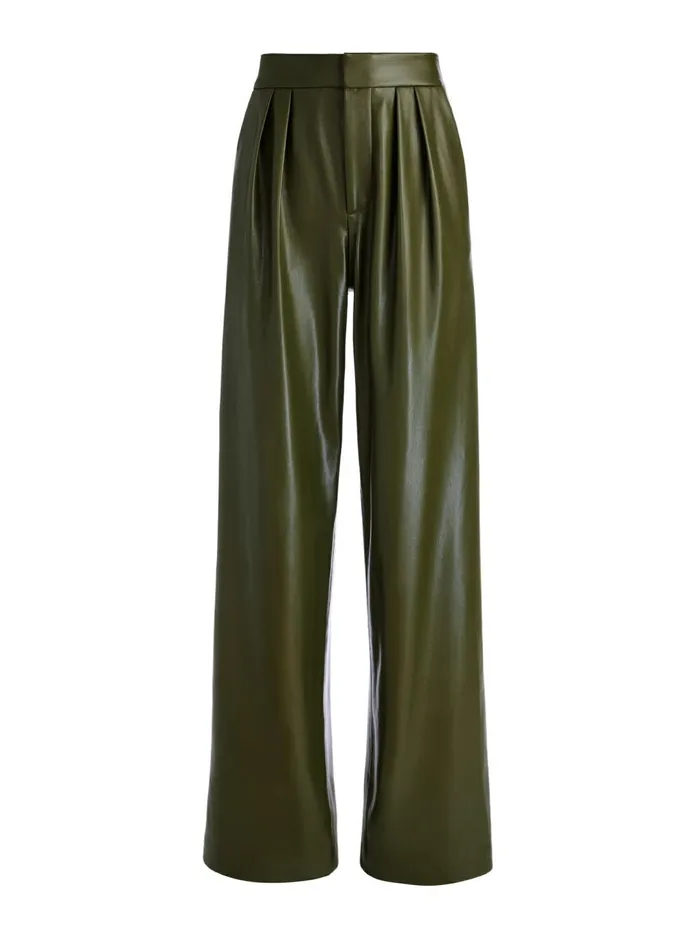 Womens Pants Alice Olivia Pompey Vegan Leather Pant Olive