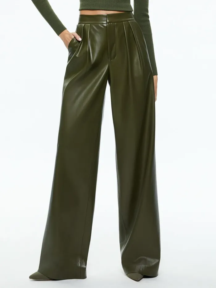 Womens Pants Alice Olivia Pompey Vegan Leather Pant Olive