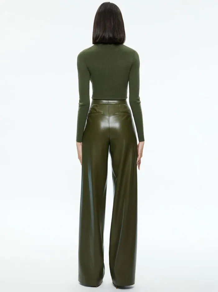 Womens Pants Alice Olivia Pompey Vegan Leather Pant Olive