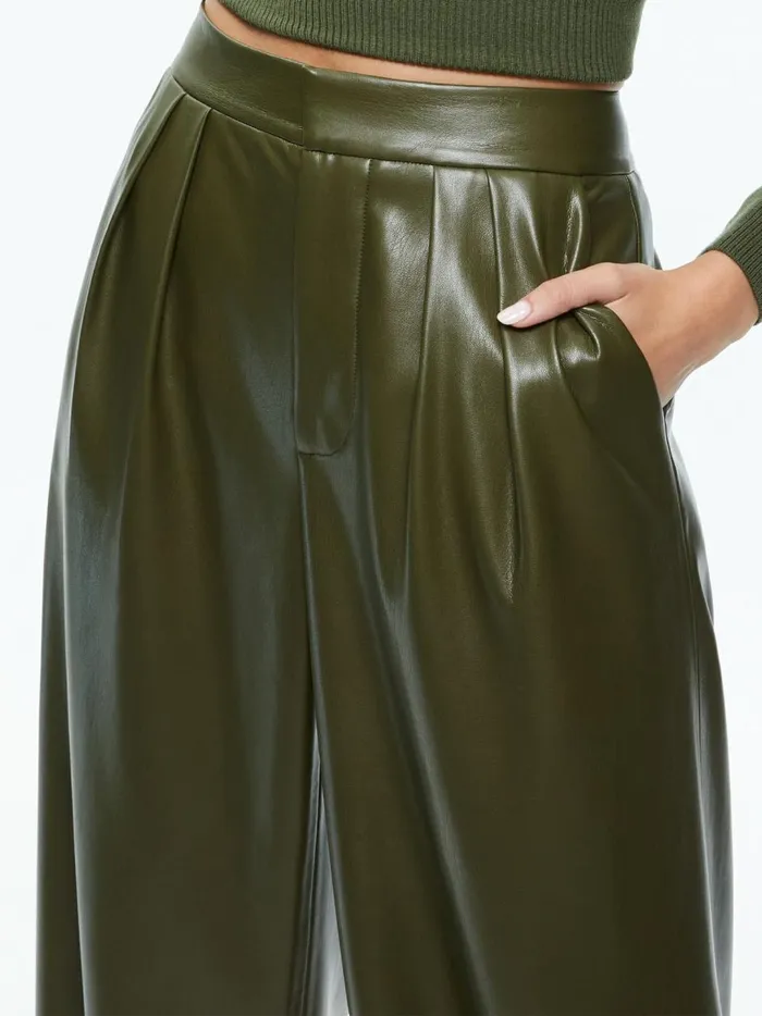 Womens Pants Alice Olivia Pompey Vegan Leather Pant Olive