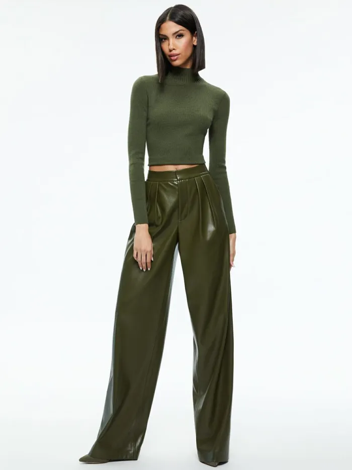 Womens Pants Alice Olivia Pompey Vegan Leather Pant Olive
