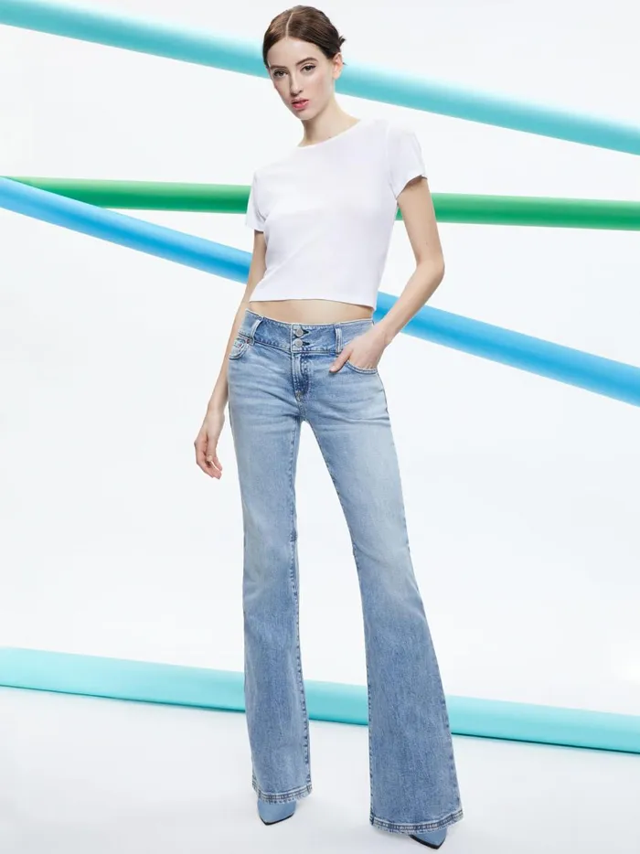 Womens Pants Alice Olivia Stacey Low Rise Bell Bottom Jean Bay Blue