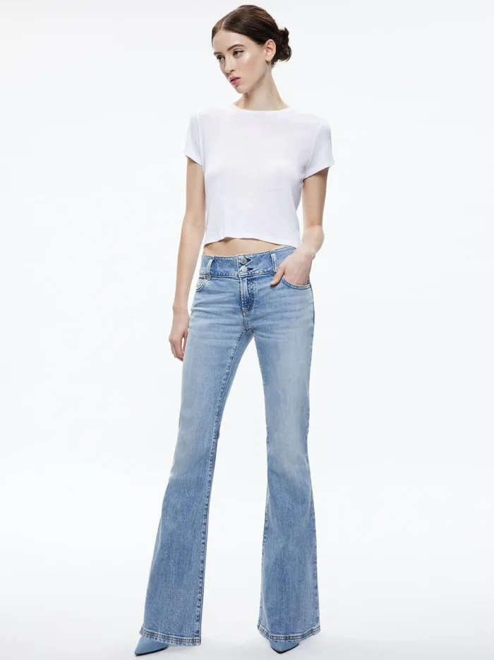 Womens Pants Alice Olivia Stacey Low Rise Bell Bottom Jean Bay Blue