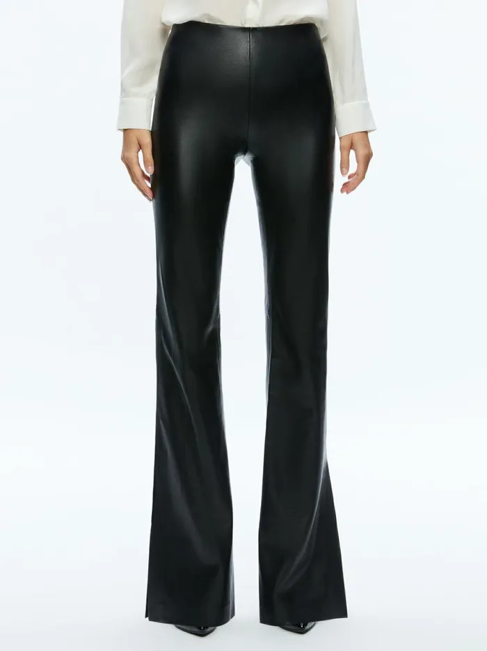 Womens Pants Alice Olivia Tina Vegan Leather Split Hem Pant Black