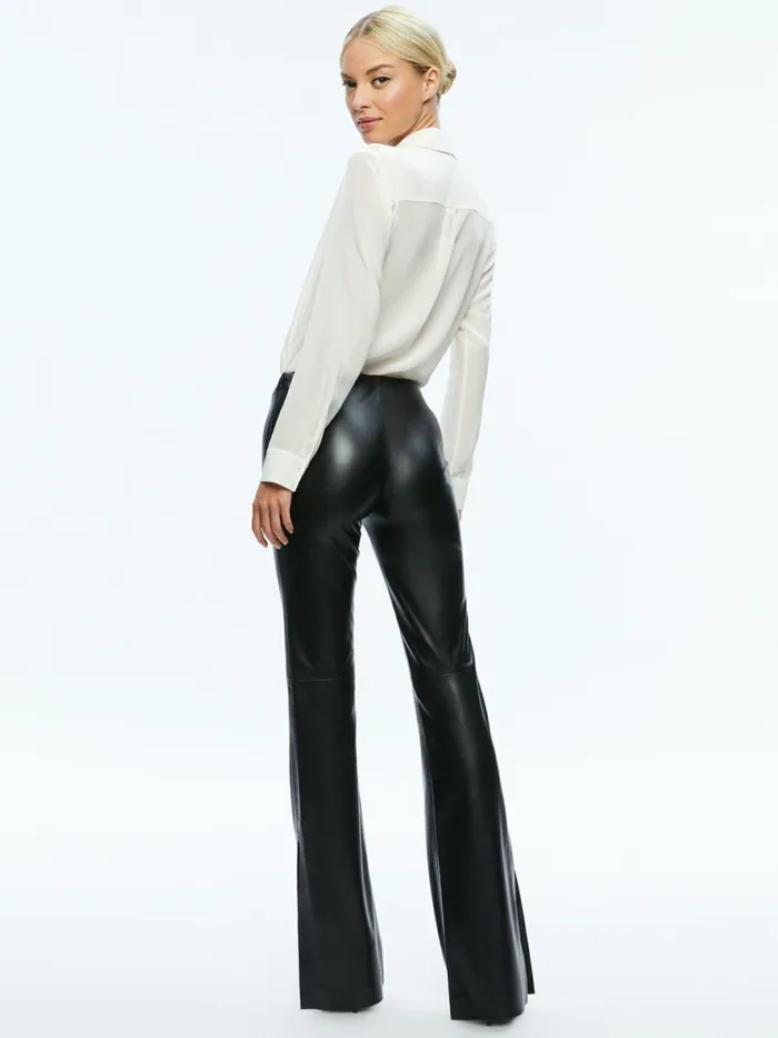 Womens Pants Alice Olivia Tina Vegan Leather Split Hem Pant Black