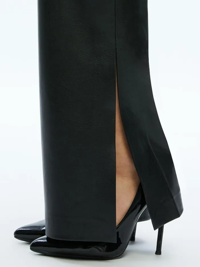 Womens Pants Alice Olivia Tina Vegan Leather Split Hem Pant Black
