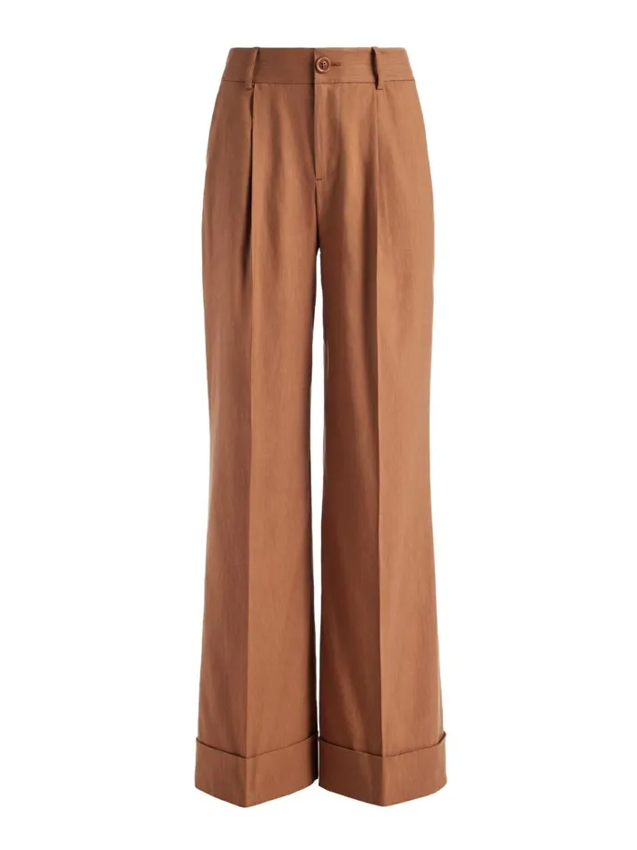 Womens Pants Alice Olivia Tomasa Cuffed Linen Trouser Camel