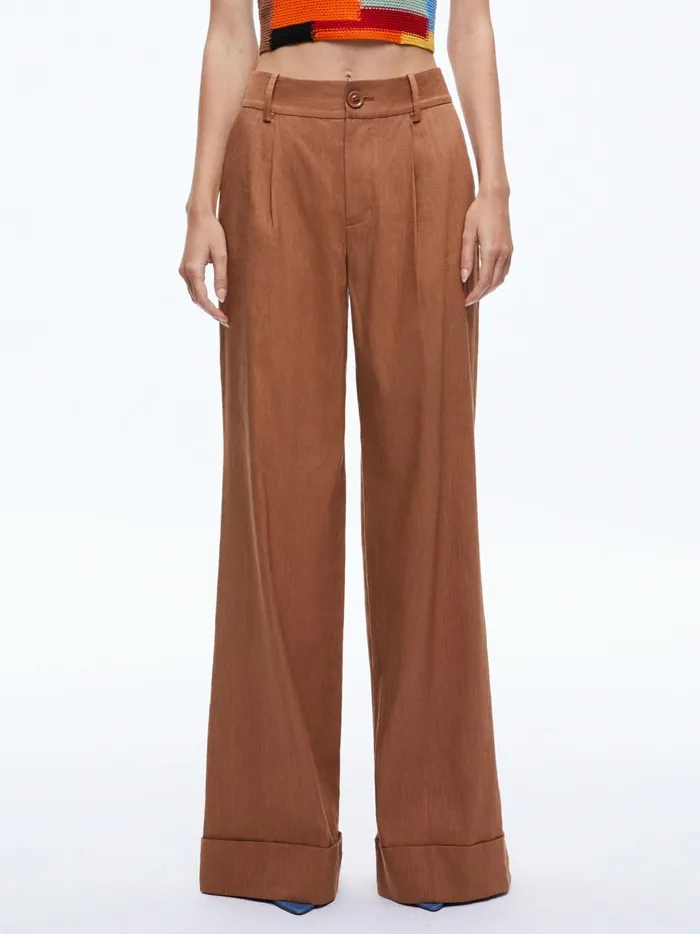 Womens Pants Alice Olivia Tomasa Cuffed Linen Trouser Camel