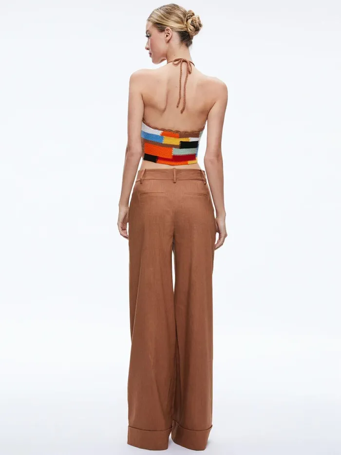 Womens Pants Alice Olivia Tomasa Cuffed Linen Trouser Camel