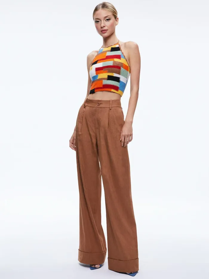 Womens Pants Alice Olivia Tomasa Cuffed Linen Trouser Camel