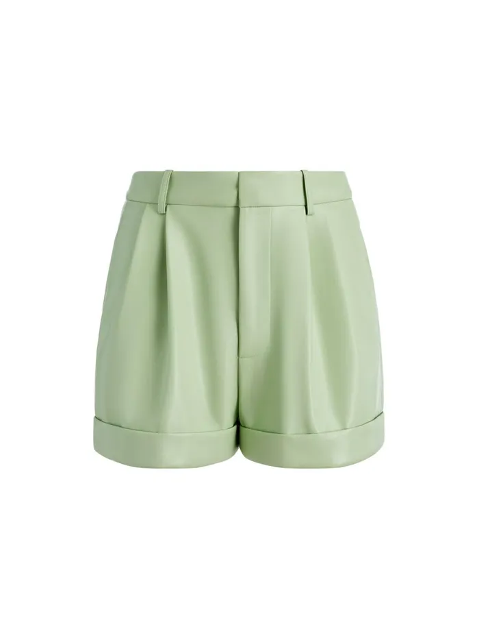 Womens Shorts Alice Olivia Conry Vegan Leather Pleated Cuff Short Green Tea