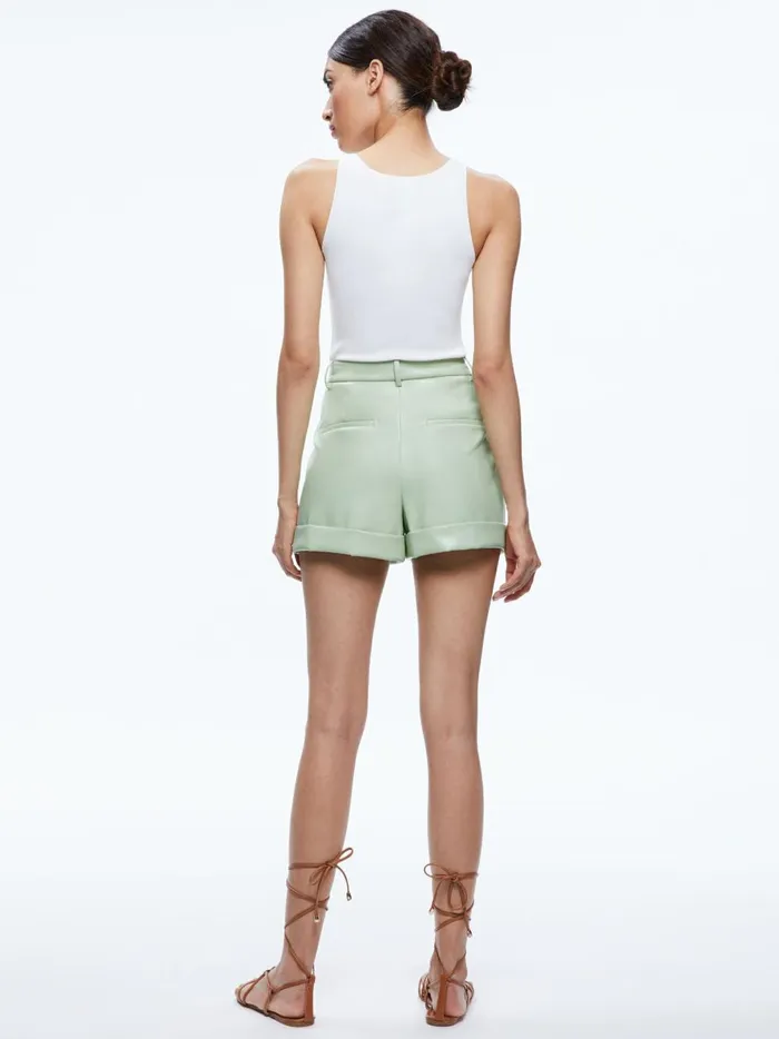 Womens Shorts Alice Olivia Conry Vegan Leather Pleated Cuff Short Green Tea
