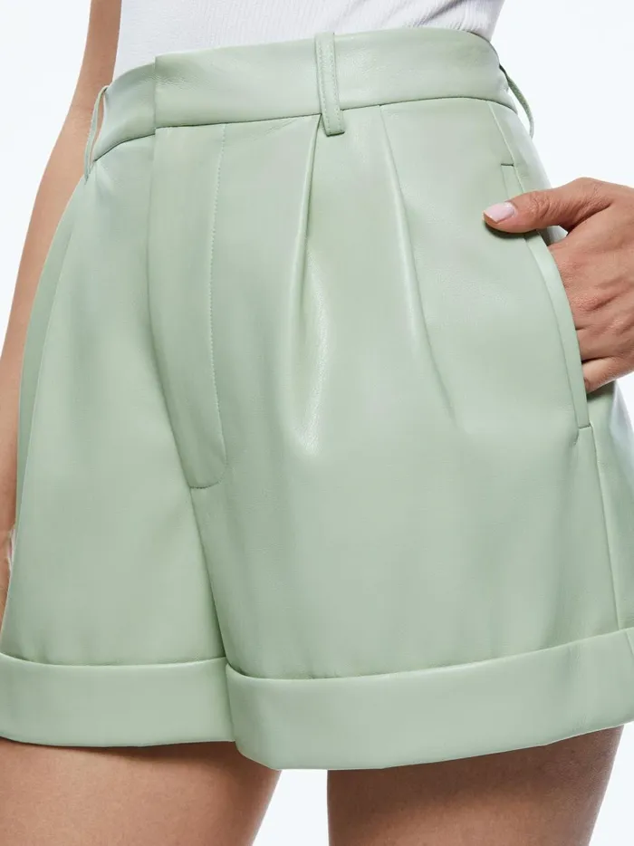 Womens Shorts Alice Olivia Conry Vegan Leather Pleated Cuff Short Green Tea