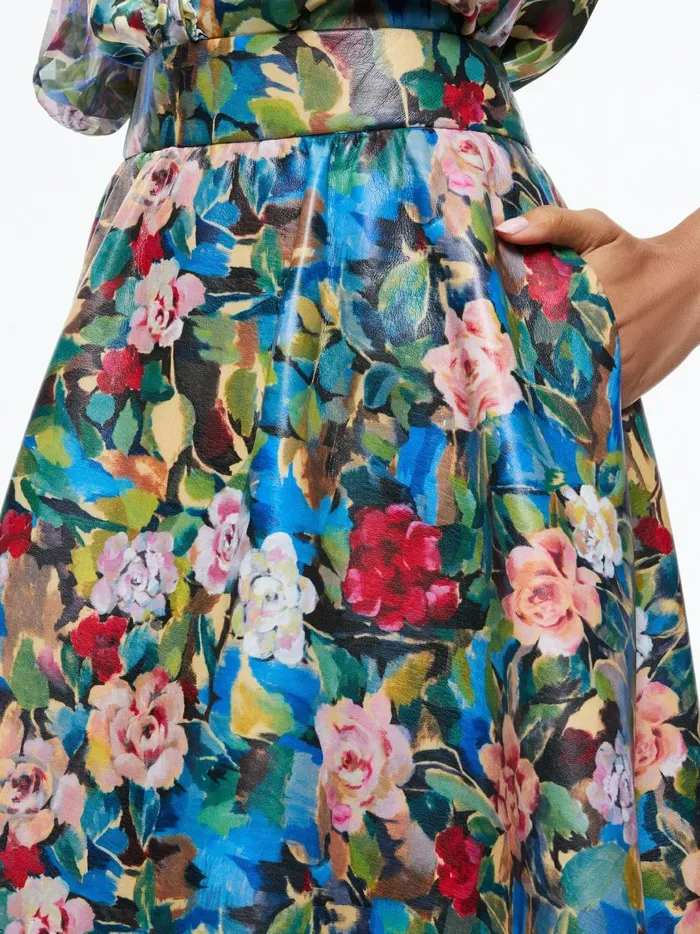 Womens Skirts Alice Olivia Earla Vegan Leather Flare Skirt Breeze Floral