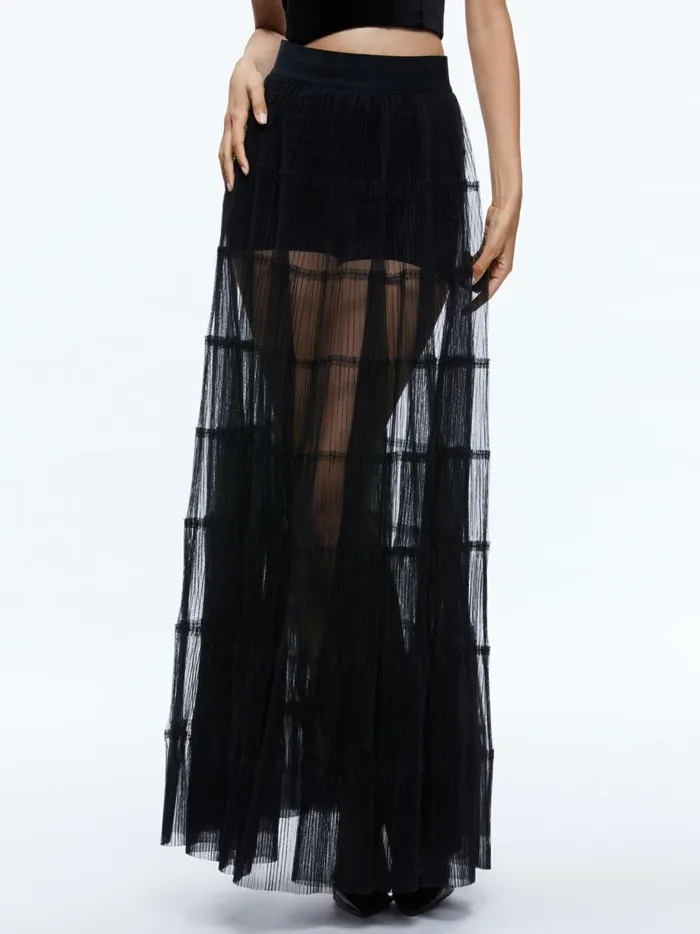 Womens Skirts Alice Olivia Levon Pleated Maxi Skirt With Hot Pant Black