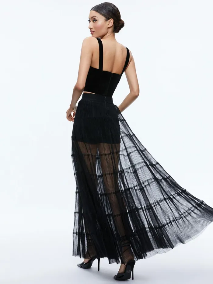 Womens Skirts Alice Olivia Levon Pleated Maxi Skirt With Hot Pant Black