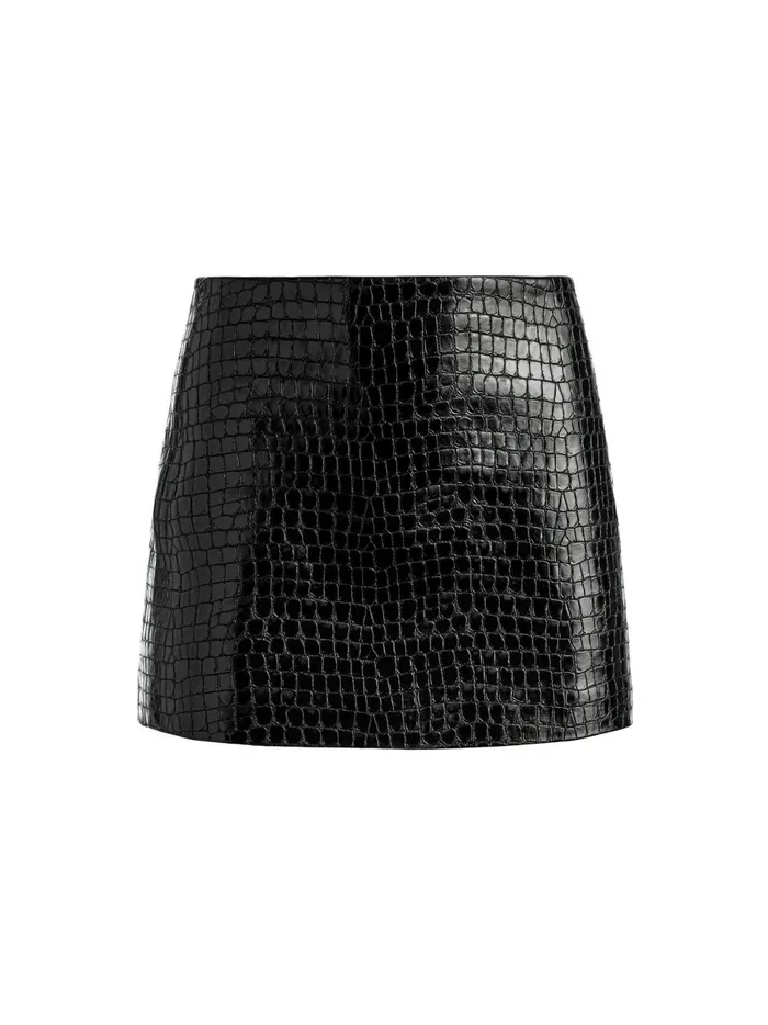 Womens Skirts Alice Olivia Rubi Vegan Leather Croc Mini Skirt Black