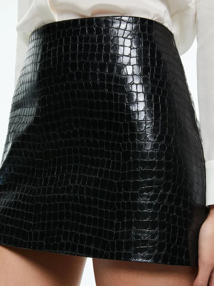 Womens Skirts Alice Olivia Rubi Vegan Leather Croc Mini Skirt Black
