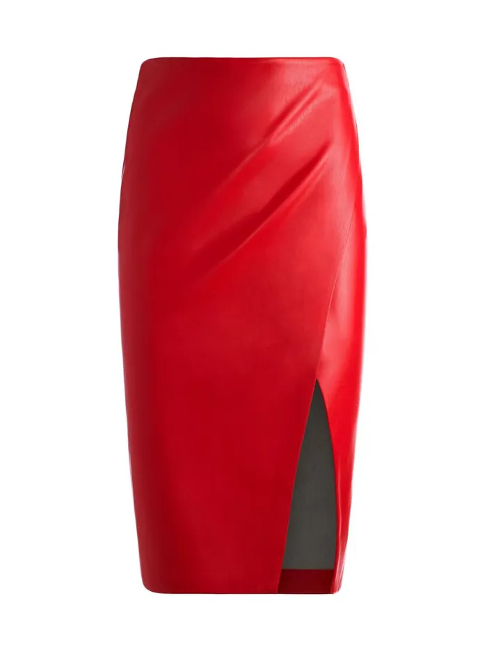 Womens Skirts Alice Olivia Siobhan Vegan Leather Midi Skirt Perfect Ruby