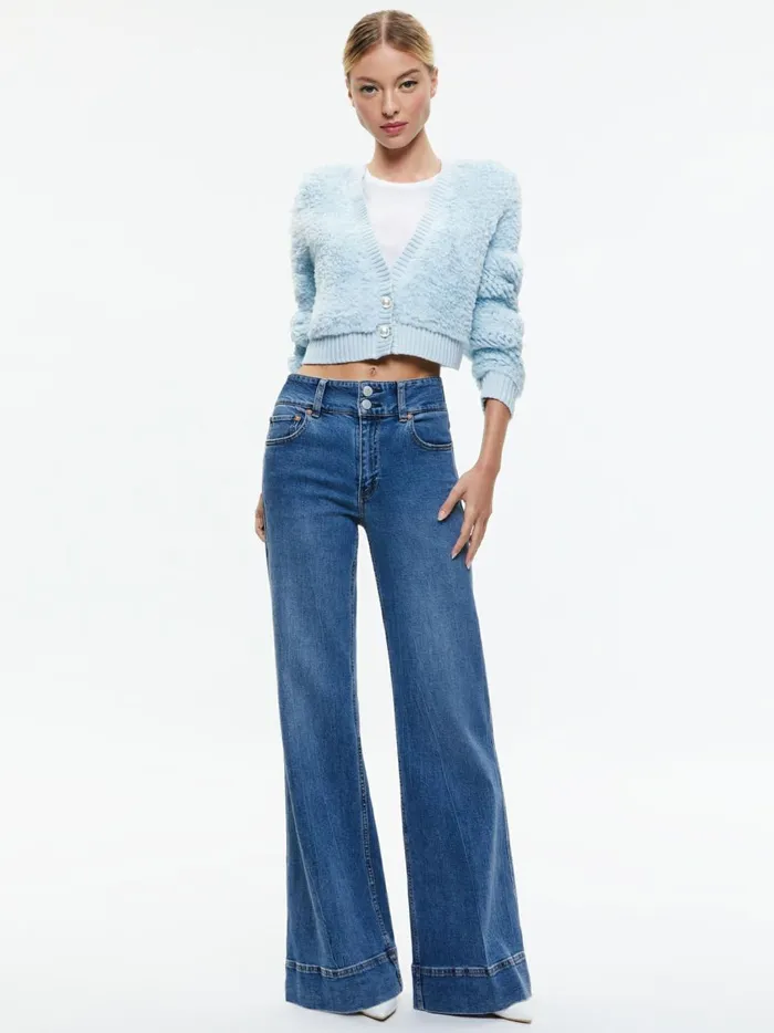 Womens Sweaters Alice Olivia Casilda Faux Fur Cropped Cardigan Light Ice