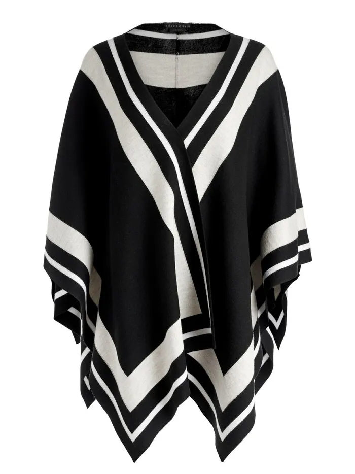 Womens Sweaters Alice Olivia Kamala Stripe Poncho Blackecrulatte
