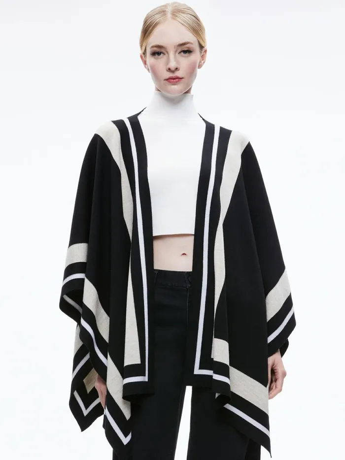 Womens Sweaters Alice Olivia Kamala Stripe Poncho Blackecrulatte