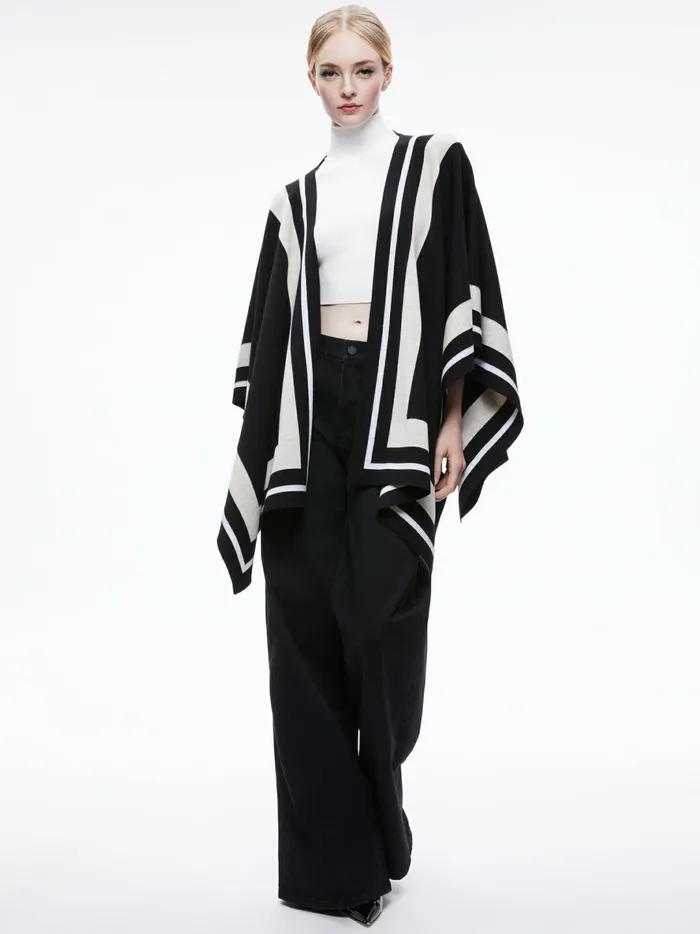 Womens Sweaters Alice Olivia Kamala Stripe Poncho Blackecrulatte