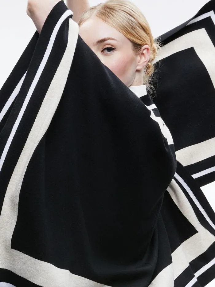 Womens Sweaters Alice Olivia Kamala Stripe Poncho Blackecrulatte