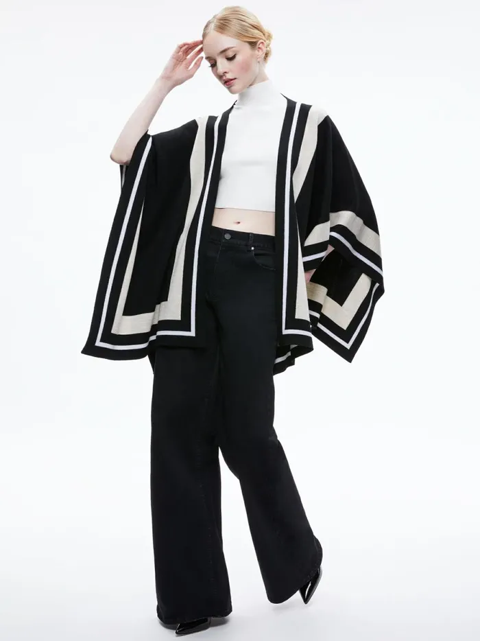 Womens Sweaters Alice Olivia Kamala Stripe Poncho Blackecrulatte
