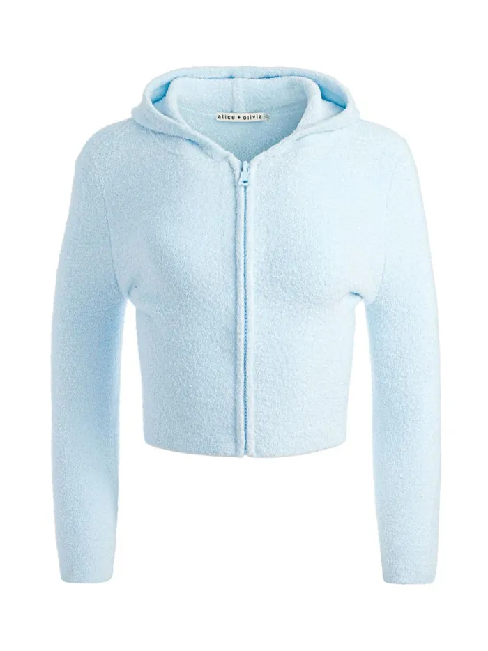 Womens Sweaters Alice Olivia Lidell Cropped Zip Up Hoodie Light Ice
