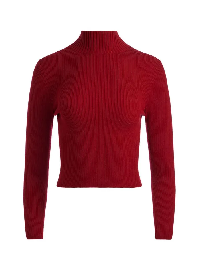 Womens Sweaters Alice Olivia Senaida Cropped Mock Neck Pullover Bordeaux