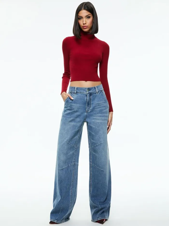 Womens Sweaters Alice Olivia Senaida Cropped Mock Neck Pullover Bordeaux